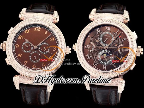 

grandmaster chime complicated 5175r automatic swiss quartz mens watch 175th anniversary limited edition steel engraved case brown reverse di, Slivery;brown