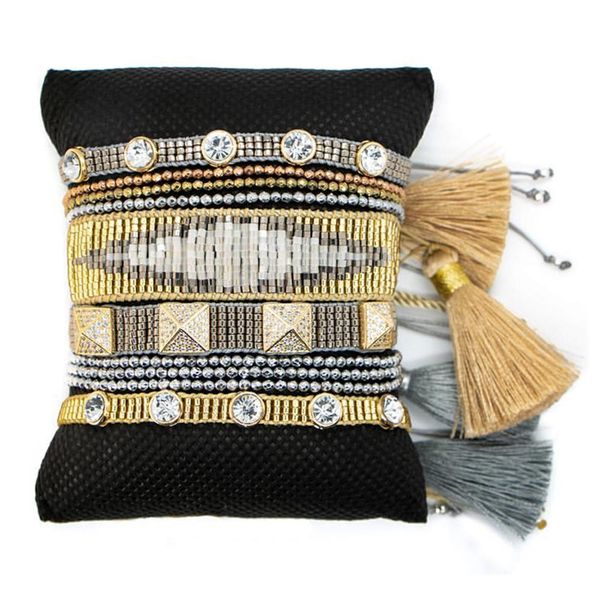 

bangle zhongvi crystal bracelets femme woven friendship jewelry trendy multilayer pulsera tassel charm jewellery miyuki beads bracelet, Black