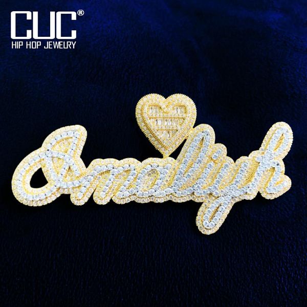 

necklaces custom cursive letter name number necklace chain for men women pendant solid back with heart bail hip hop jewelry gift, Silver
