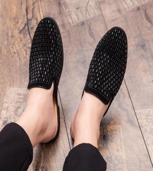 

slippers men sandals 2021 summer half shoes pu leather beach causal lazy slipon slides flip flops moccasins7143965, Black