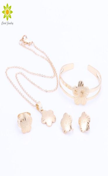 

baby girls jewelry sets children gifts gold plated kids jewelry set flower pendant necklace earrings bangle ring4442830, Silver
