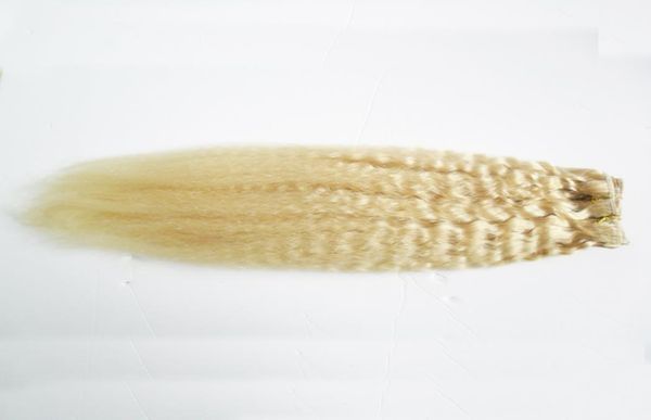 

clip in human hair extensions 10 pcsset coarse yaki clip in 613 blonde virgin hair 120gset kinky straight clip in extensions ful4149031, Black;brown