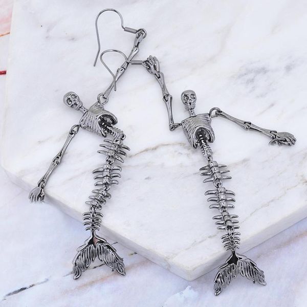 

knot xiaojingling 1.8*7.0cm punk mermaid skeleton moving parts skull charms earring drops women girl's dangle earrings w0905, Silver