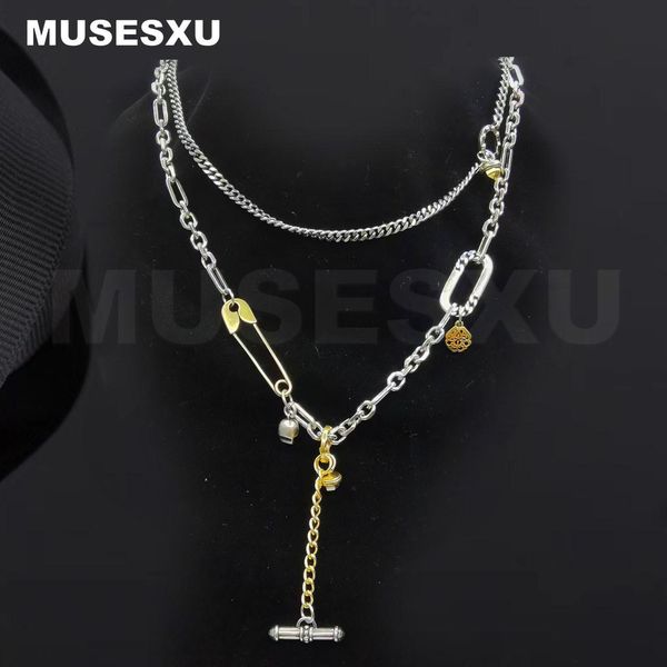 

necklaces jewelry accessories luxury retro brand skull paper clip pendant double layer necklace for party gifts, Silver