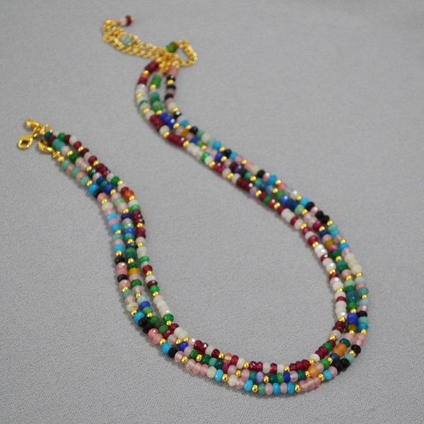 

necklaces summer new color stone beaded bohemian style simple temperament niche stacked necklace clavicle chain, Silver