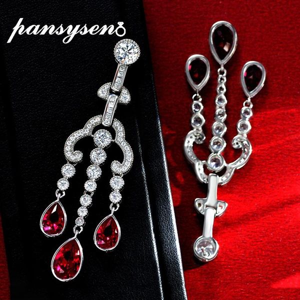 

knot pansysen vintage real 925 sterling silver water drop ruby created moissanite diamond dangle drop earrings for women fine jewelry