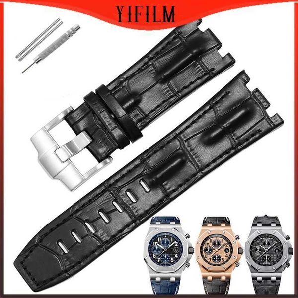

28mm genuine leather watch strap for ap 15703 royal oak offshore series 28mm black brown blue watchbands accessories men