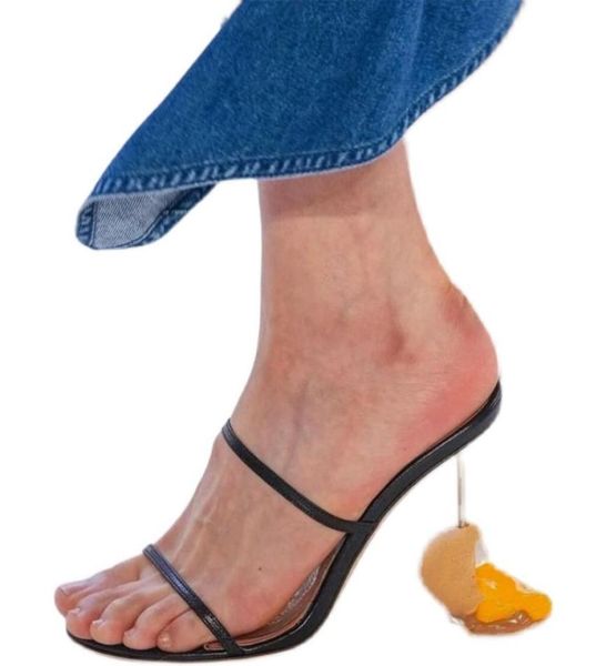 

2022 women ladies genuine sandals dress shoes eggs specialshaped high heels peep toe open toes wedding party sheepskin narrow ban9493871, Black