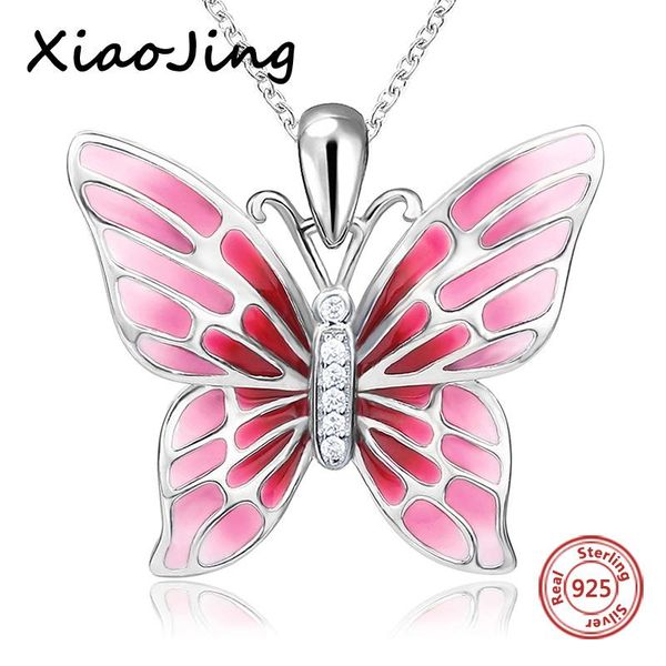 

necklaces xiaojing 925 sterling silver pink enamel butterfly pendant necklace fashion jewelry women animal necklaces gift for friends 2020