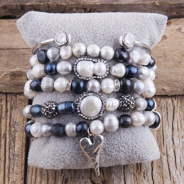 

bangle rh freshwater pearl boho pearl beaded bracelet freshwater pearl strand stackbracelets sets for women jewelry gift dropship, Black