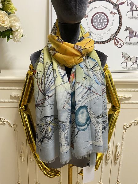 

women's long scarf scarves shawl 100% cashmere material thin and soft gradient pint pattern size 190cm- 100cm, Blue;gray