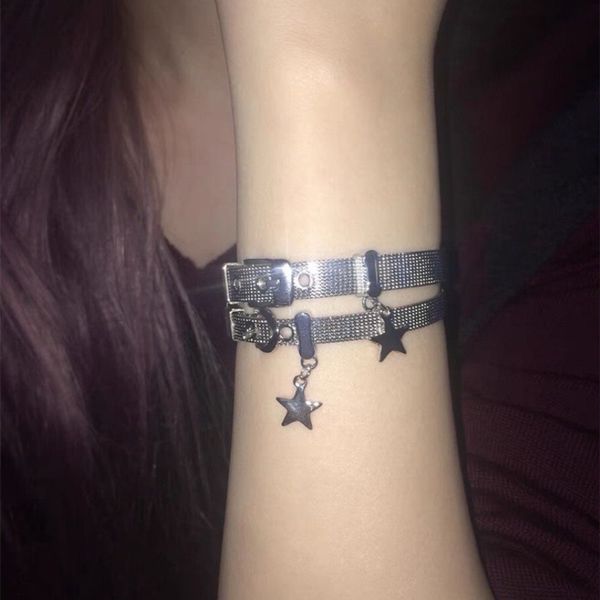 

chain y2k harajuku star charms steel belt bracelets bangles for women egirl punk cool pentagram bracelet on hand jewelry 230519, Black