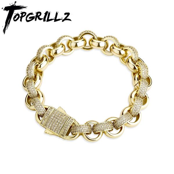 

bangle rillz 2021 new iced out cz bracelet in white gold(12mm) with spring ring clasps hip hop fashion jewelry accessories for men, Black