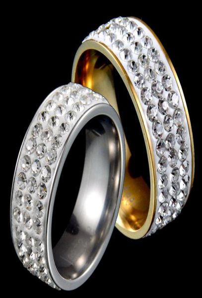 

fashion 10pcslot stainless steel ring jewelry women and men wedding pair crystal rhinestone zircon accessories beautiful gift siz2927181, Silver
