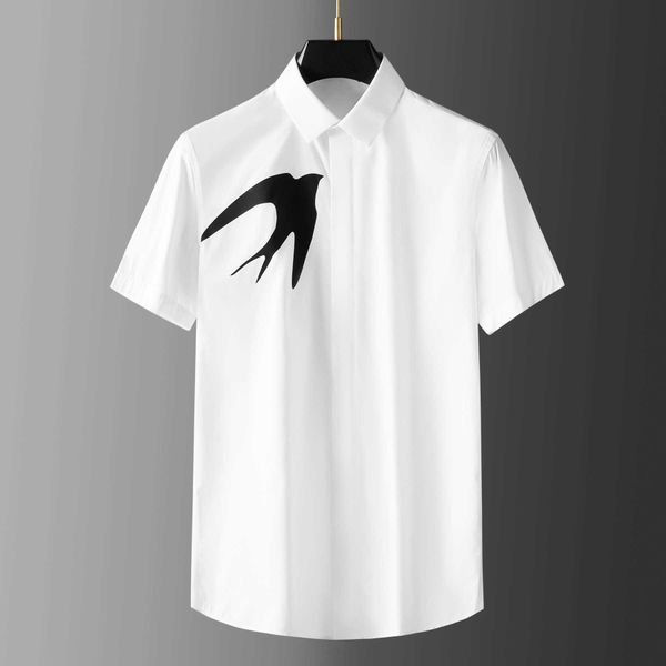 

summer animal swallow print slim fit short sleeve shirt for men's high end casual half sleeve shirt, White;black