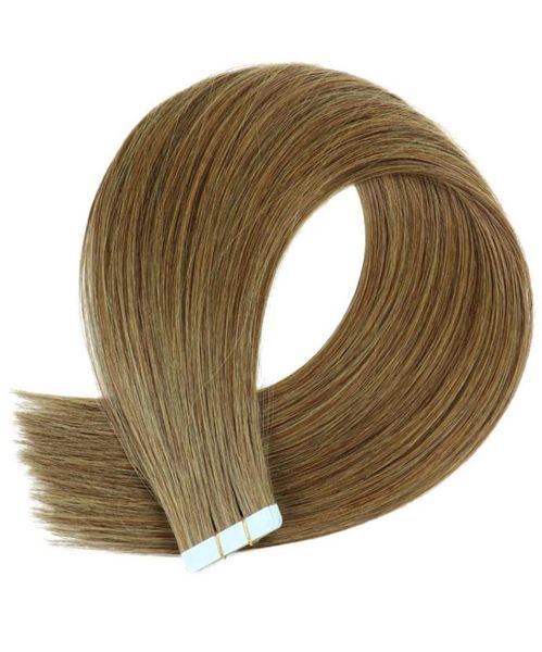 

8 ash brown cuticle intact remy human hair tape in extensions2303931, Black