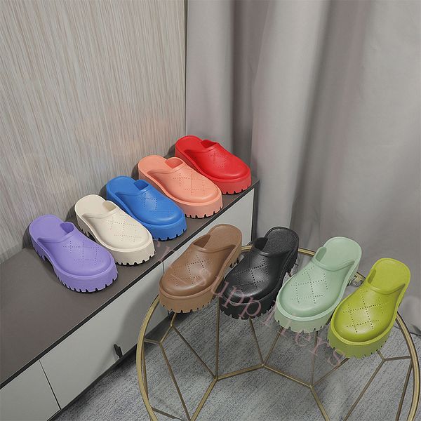 

desiger slippers womens mens perforated logo slip-on platform rubber mules sandals luxury summer sandal ladies beach slides fashion men wome, Black