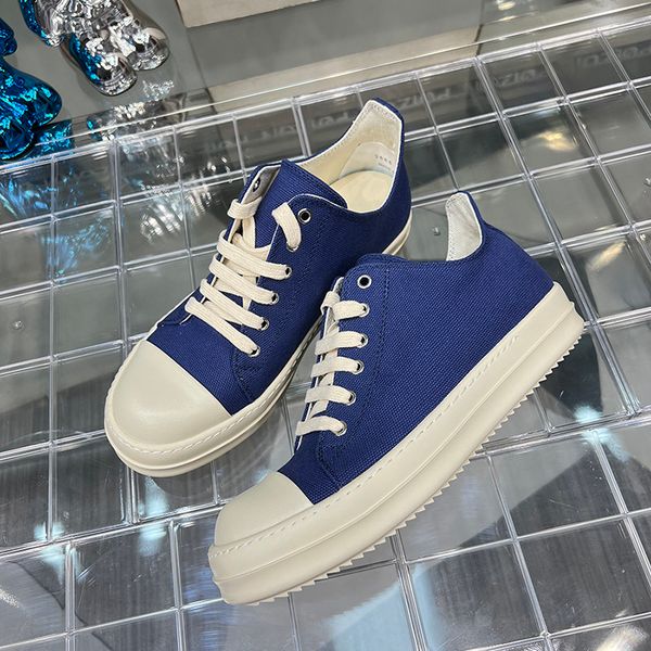 

round owens canvas casual shoes men 2023 low blue rick black lace up thick sole women luxury orange flats summer breathable designer sneaker