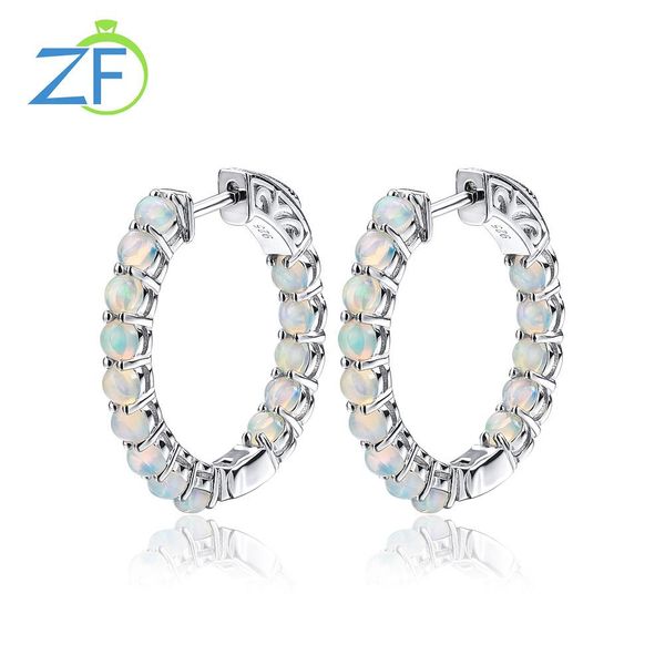 

stud gz zongfa genuine 925 sterling silver clip earring for women 2.5 carats natural opal cabochon cut colorful opal fine jewelry, Golden;silver