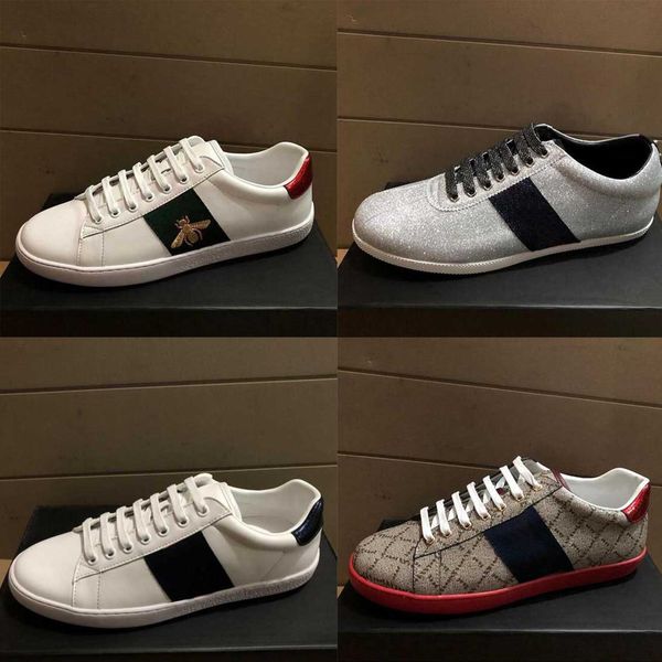 

luxury sneakers casual shoes for men and women classic white shoes striped canvas stitching sneakers designer ace animal embroidery bee slid, Black