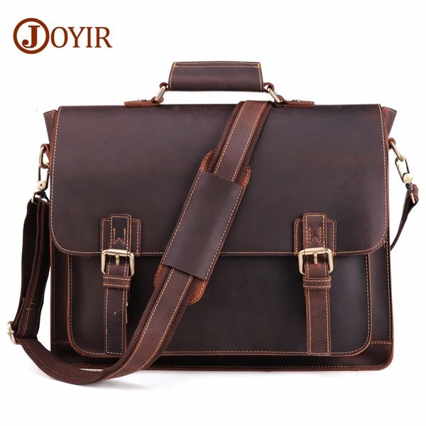 

briefcases joyir vintage men's briefcase crazy horse leather messenger bag male 156" lapshoulder men business office handbag 23051