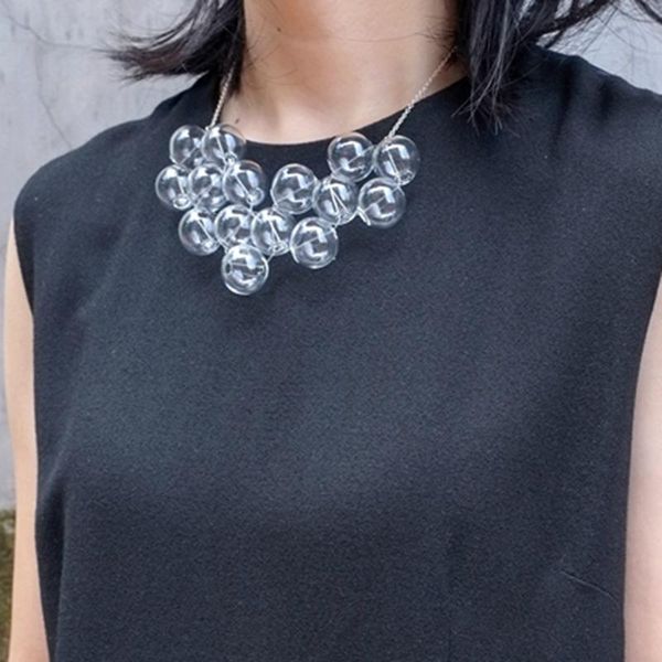 

necklaces summer rain original transparent bubble choker necklace for women 2021 new simple clear glass ball hand craft chain necklace, Silver