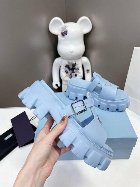 

fashion sandals summer women prad slippers slide leather leisure platform sandals luxury designers sandals pl051, Black