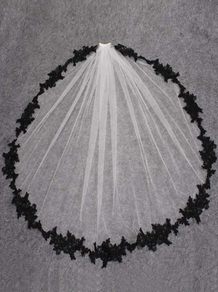 

bridal veils black lace appliques white ivory tulle short wedding one layer veil with comb accessories veu de noiva4251168