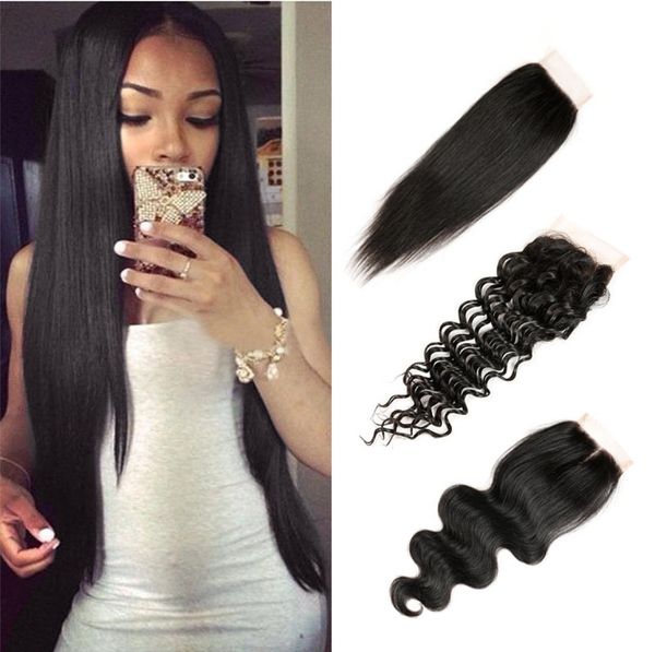 

brazilian virgin hair lace closure 4x4 inch straight body wave deep wave middle part human hair closure brazilian malaysian hair v1622444, Black;brown