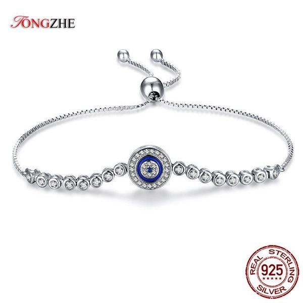 

bangle tongzhe summer collection blue lucky eye bracelet 925 sterling silver bracelets charm clear cz for women men fine jewelry, Black