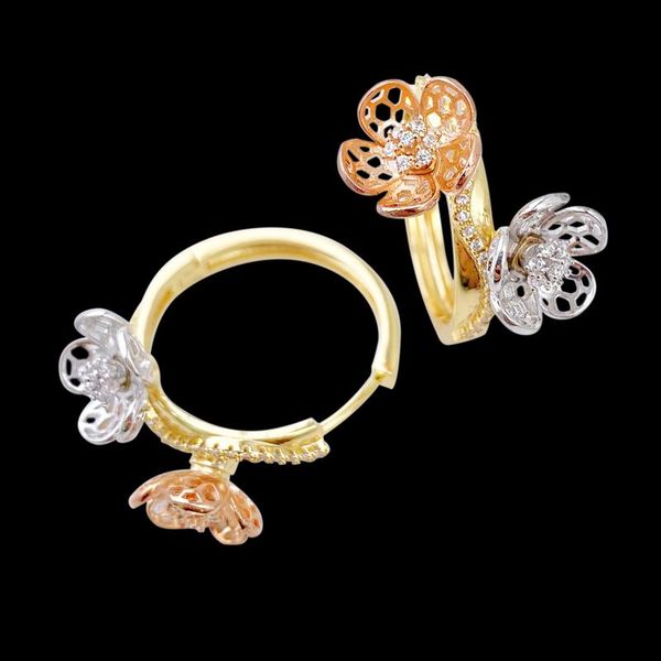 

huggie lanyika copper earrings hollow flower ear ring micro pave zircon for women wedding banquet everyday fashion classics jewelry, Golden;silver