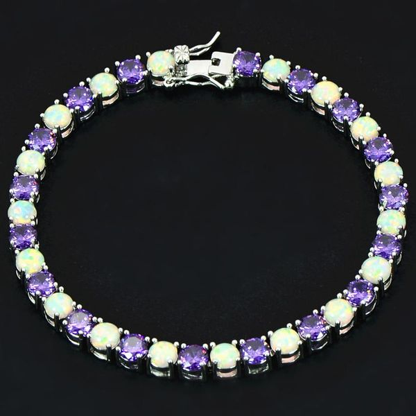 

bangle wholesale retail fashion 7.5 inches fine rinbow white fire opal bracelet 925 sterling sliver jewelry for women _dsc3189, Black