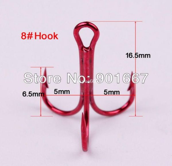 

500pclot new red color fishing equipment 8 fishing hook high carbon steel treble hooks fishing tackle 8525355