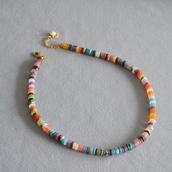 

necklaces european and american beautiful colorful disc stone beaded retro fashionable stacking necklace collarbone necklace bracelet, Silver