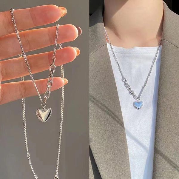 

necklaces pendant necklace japan south korea love female ins tidepunk asymmetric fleece sweater chain in europe the cold neutral wind, Silver