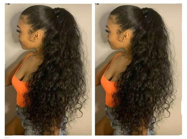 

long clip in curly ponytail extension long kinky 20quot straight ponytail for women human hair long wrap corn wavy pony tail hai8393979, Black