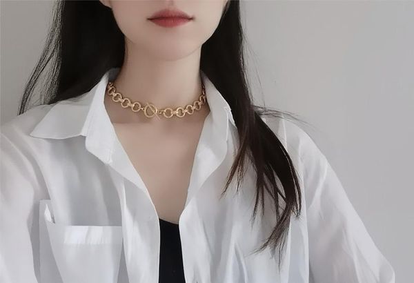 

necklaces vintage style fashion simple personality thick chain chokers necklace with bracelet temperament, Silver