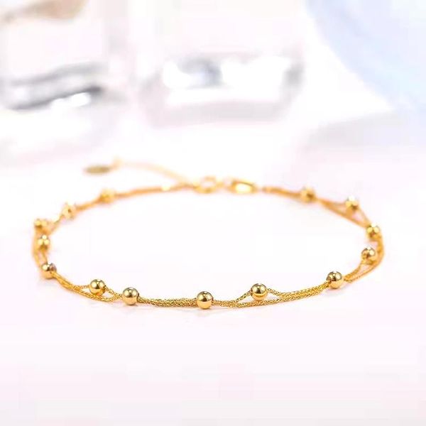 

bangle miqiao real 18k gold double chopin chain bracelet pure au750 beads simple adjustable bracelet fine jewelry gift for women br004, Black