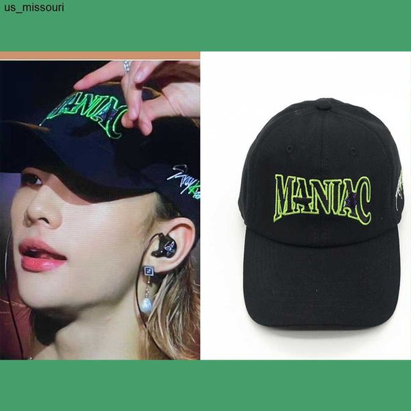 

ball caps kpop stray kids maniac embroidery print black baseball hat hyunjin felix leeknow concert peaked cap couple adjustable hat j230520, Blue;gray