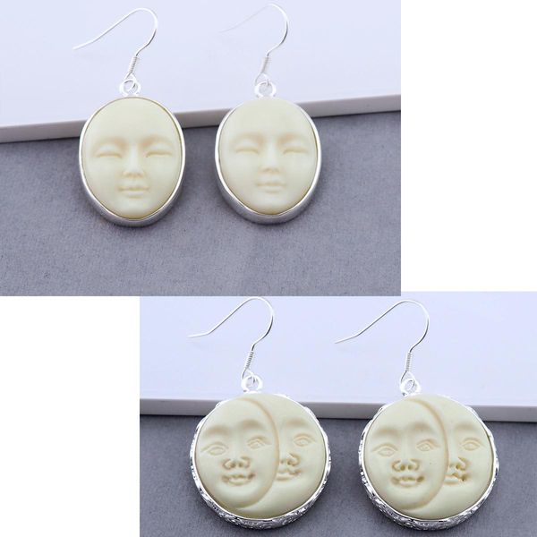 

huggie women party gift carved bone cameo face earrings wedding prom bridal ae026, Golden;silver