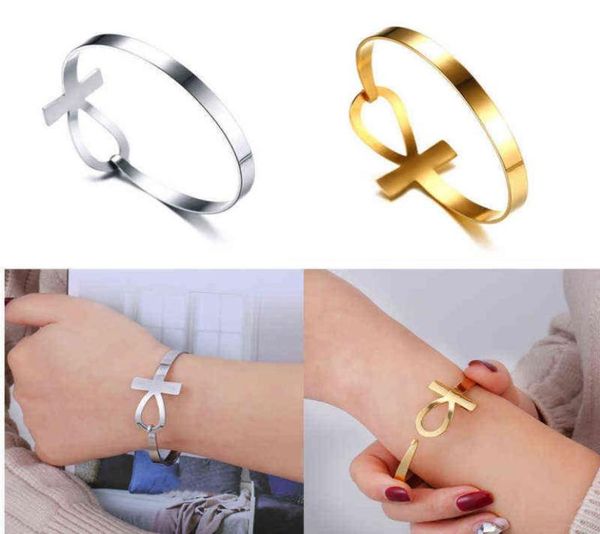 

simple fashion cross bracelet for female trendy cuff women ornament bangle egypt religious jewelry accessories as party gifts1776716, Black