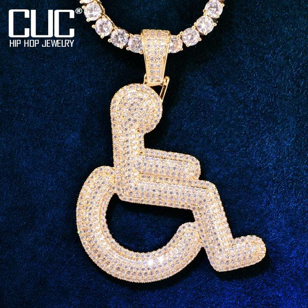 

necklaces wheelchair handicap sign gold color pendant necklace for women men hip hop chain cubic zirconia rock rapper jewelry, Silver