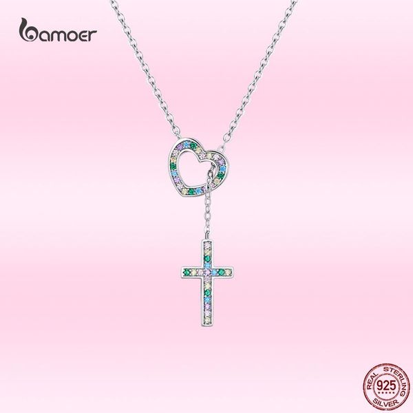 

necklaces bamoer classic love cross necklace real 925 sterling silver lucky guardian pendant necklace for women fine birthday jewelry gift