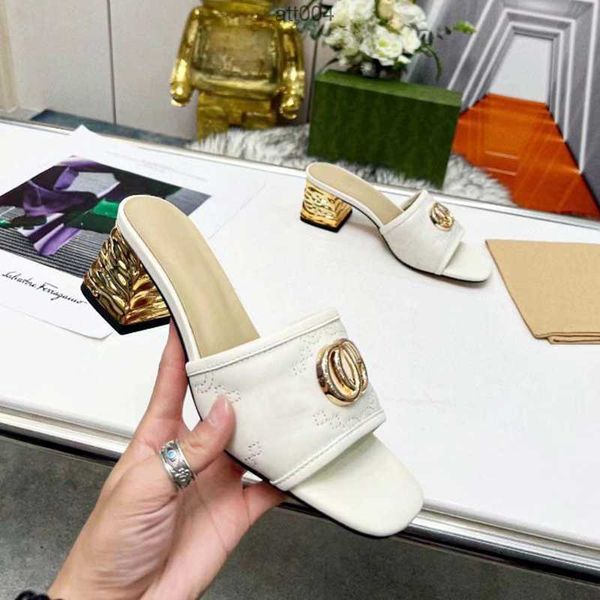 

new women's midheel slipper summer new designer leather office sandal buckle style shoes size 35-44 with box''gg'', Black