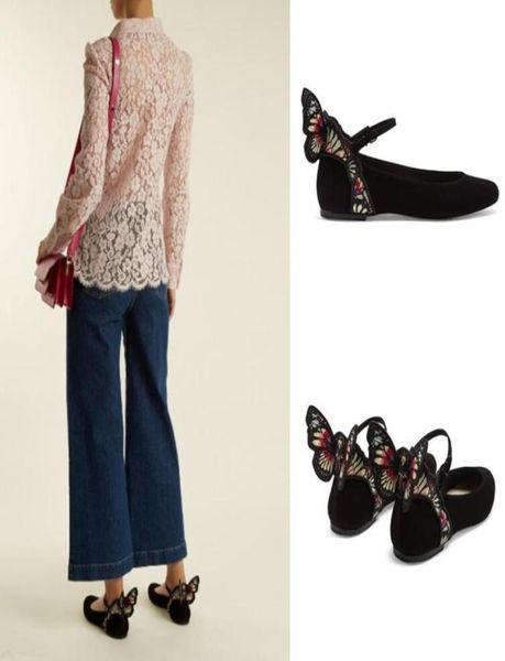 

sophia webster ballet shoes embroidered wings flats ankle strap loafers butterfly shoes women party dress flats quali4787953, Black