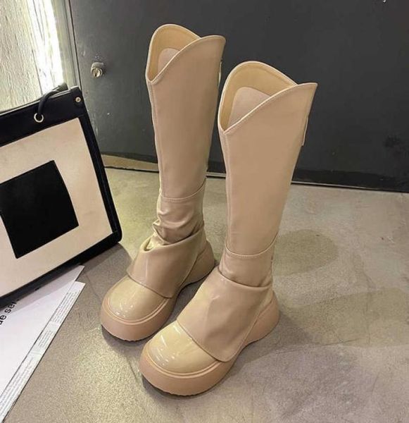 

boots knee high flats women platform high heels chelsea boots casual pumps goth snow shoes 2022 winter new women motorcycle b5251111, Black