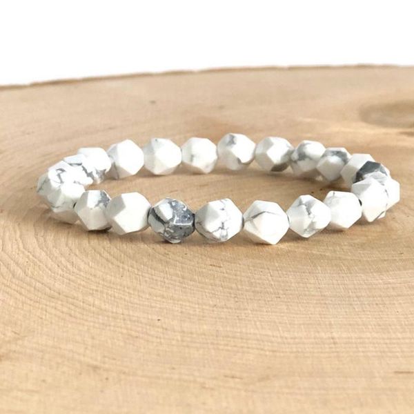 

bangle star cut beads mala bracelet 8mm howlite beaded wrist mala beads bracelet yoga meditation jewelry for men, Black