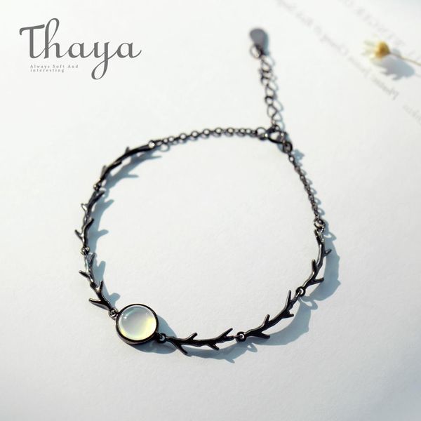 

bangle thaya moonstone branch bracelet s925 silver twilight thin chain dainty gemstone bracelets handmade for women ladies jewelry gift, Black