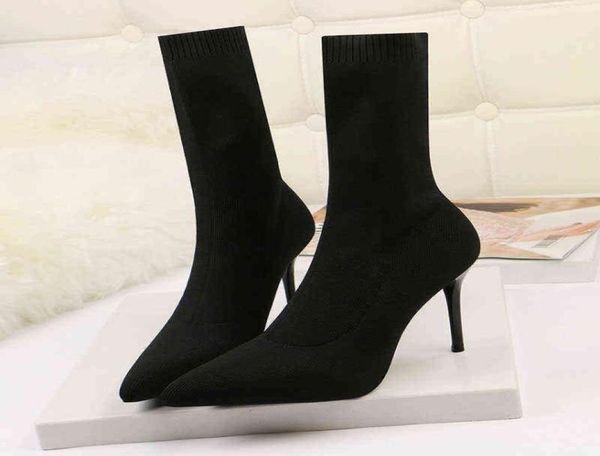 

boot seggnice sock knitting stretch high heel for women fashion shoe 2022 spring autumn ankle ie female 2208055313759, Black