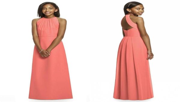 

2021 coral junior bridesmaid dresses halter sleeveless a line floor length long open back bridesmaid dresses9042990, Blue;red